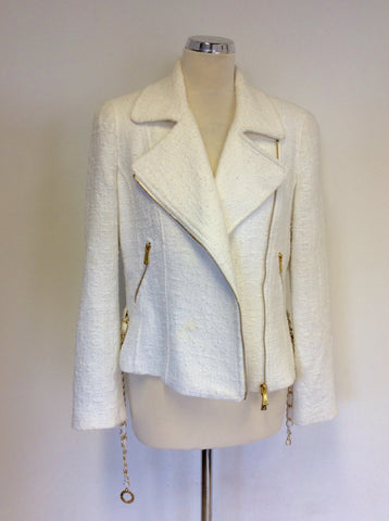 BRAND NEW LUISA SPAGNOLI WHITE ZIP UP CHAIN BELT JACKET SIZE 46 UK 14