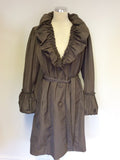 PER UNA BROWN RUCHED COLLAR & BELL CUFFS TIE WAIST MAC SIZE 16