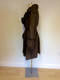 PER UNA BROWN RUCHED COLLAR & BELL CUFFS TIE WAIST MAC SIZE 16