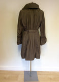 PER UNA BROWN RUCHED COLLAR & BELL CUFFS TIE WAIST MAC SIZE 16