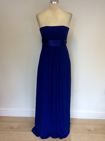 MONSOON BLUE SILK STRAPLESS LONG DRESS SIZE 10