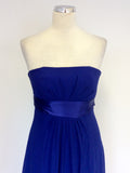 MONSOON BLUE SILK STRAPLESS LONG DRESS SIZE 10