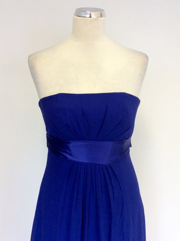 MONSOON BLUE SILK STRAPLESS LONG DRESS SIZE 10
