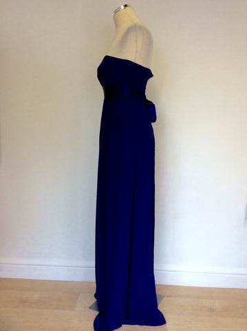 MONSOON BLUE SILK STRAPLESS LONG DRESS SIZE 10