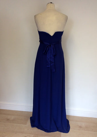 MONSOON BLUE SILK STRAPLESS LONG DRESS SIZE 10