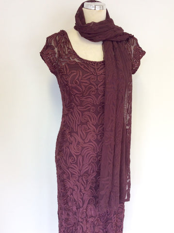 PHASE EIGHT BURGUNDY/WINE NET OVERLAY APPLIQUÉ TRIM DRESS & WRAP SIZE 10