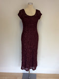 PHASE EIGHT BURGUNDY/WINE NET OVERLAY APPLIQUÉ TRIM DRESS & WRAP SIZE 10