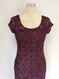 PHASE EIGHT BURGUNDY/WINE NET OVERLAY APPLIQUÉ TRIM DRESS & WRAP SIZE 10