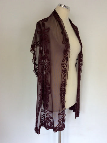 PHASE EIGHT BURGUNDY/WINE NET OVERLAY APPLIQUÉ TRIM DRESS & WRAP SIZE 10