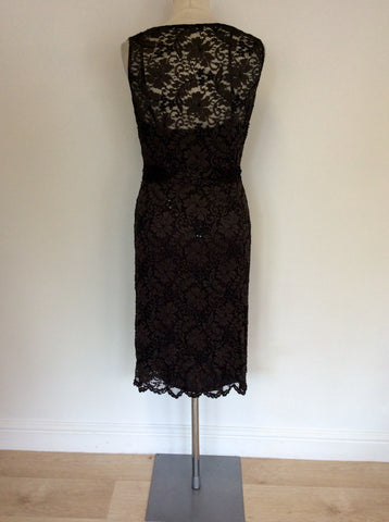 PHASE EIGHT DARK BROWN BEADED & SEQUINNED LACE DRESS SIZE 12