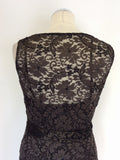 PHASE EIGHT DARK BROWN BEADED & SEQUINNED LACE DRESS SIZE 12