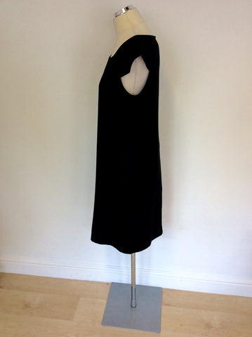LK Bennett Black Silk Pleated Cap Sleeve Shift Dress Size 12