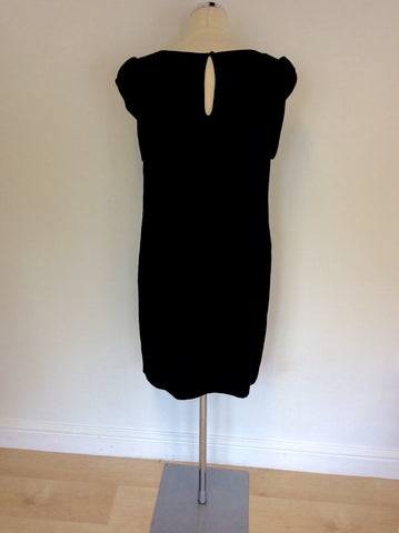 LK Bennett Black Silk Pleated Cap Sleeve Shift Dress Size 12