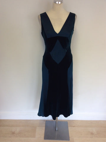 PHASE EIGHT KINGFISHER GREEN SILK & VELVET PANEL EVENING DRESS SIZE 10