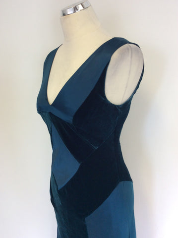 PHASE EIGHT KINGFISHER GREEN SILK & VELVET PANEL EVENING DRESS SIZE 10