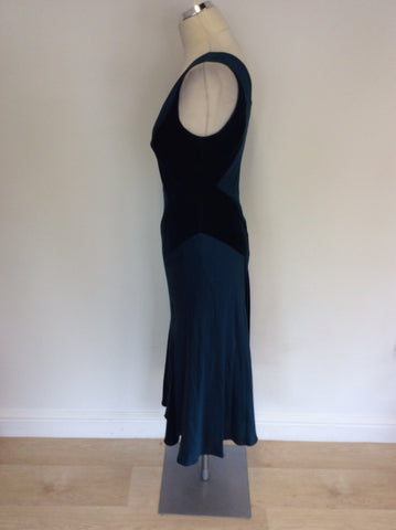 PHASE EIGHT KINGFISHER GREEN SILK & VELVET PANEL EVENING DRESS SIZE 10