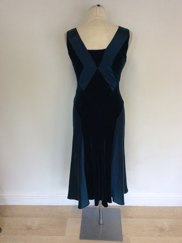 PHASE EIGHT KINGFISHER GREEN SILK & VELVET PANEL EVENING DRESS SIZE 10