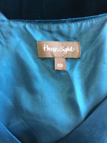 PHASE EIGHT KINGFISHER GREEN SILK & VELVET PANEL EVENING DRESS SIZE 10