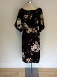 PHASE EIGHT DARK BROWN FLORAL PRINT TIE WAIST DRESS SIZE 16