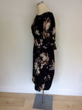 PHASE EIGHT DARK BROWN FLORAL PRINT TIE WAIST DRESS SIZE 16