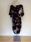 PHASE EIGHT DARK BROWN FLORAL PRINT TIE WAIST DRESS SIZE 16