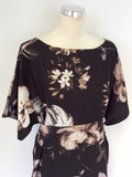PHASE EIGHT DARK BROWN FLORAL PRINT TIE WAIST DRESS SIZE 16