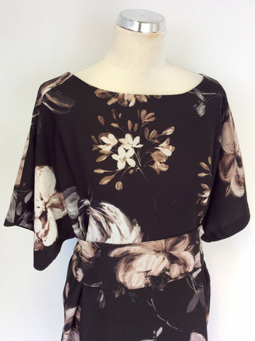 PHASE EIGHT DARK BROWN FLORAL PRINT TIE WAIST DRESS SIZE 16