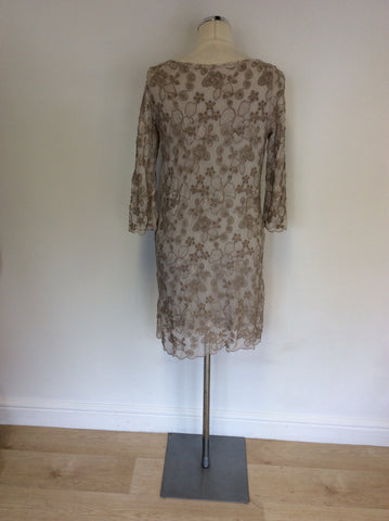 PHASE EIGHT BEIGE EMBROIDERED NET OVERLAY DRESS SIZE M