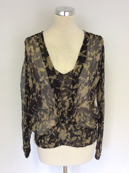 NA NOA BLACK & BEIGE FLORAL PRINT BLOUSE SIZE M