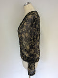 NA NOA BLACK & BEIGE FLORAL PRINT BLOUSE SIZE M