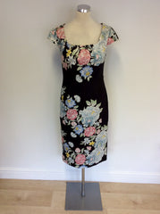 MONSOON BLACK FLORAL PRINT COTTON PENCIL DRESS SIZE 8