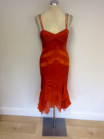 BRAND NEW KAREN MILLEN ORANGE SILK STRAPPY SPECIAL OCCASION DRESS SIZE 10