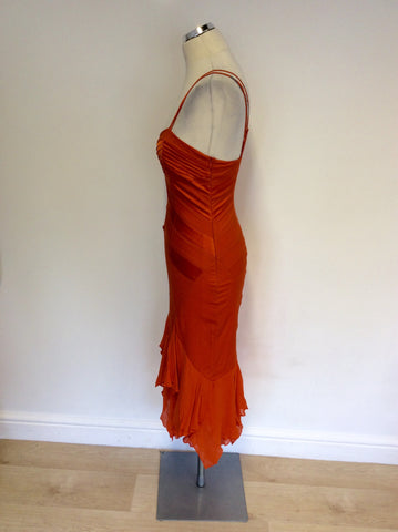 BRAND NEW KAREN MILLEN ORANGE SILK STRAPPY SPECIAL OCCASION DRESS SIZE 10