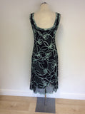 PHASE EIGHT BLACK & GREEN NET OVERLAY APPLIQUÉ DRESS & CARDIGAN SIZE 14