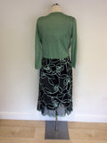 PHASE EIGHT BLACK & GREEN NET OVERLAY APPLIQUÉ DRESS & CARDIGAN SIZE 14
