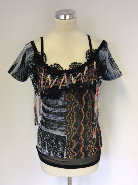 SAVE THE QUEEN PRINT LACE UP BACK TOP SIZE M