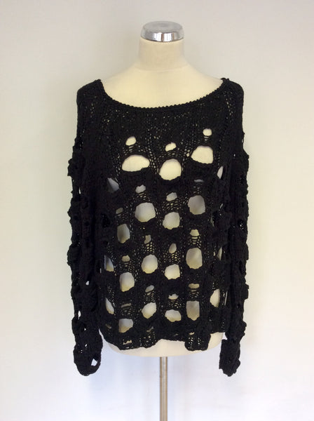 OUI COLLECTION BLACK OPEN KNIT JUMPER SIZE 16