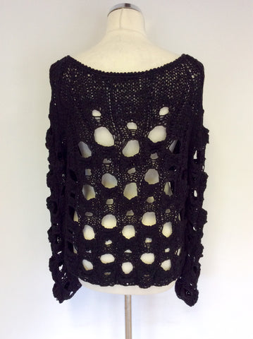OUI COLLECTION BLACK OPEN KNIT JUMPER SIZE 16