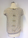 MINT VELVET NUDE & WHITE DOVE PRINT SILK TOP SIZE 8
