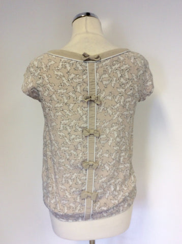 MINT VELVET NUDE & WHITE DOVE PRINT SILK TOP SIZE 8