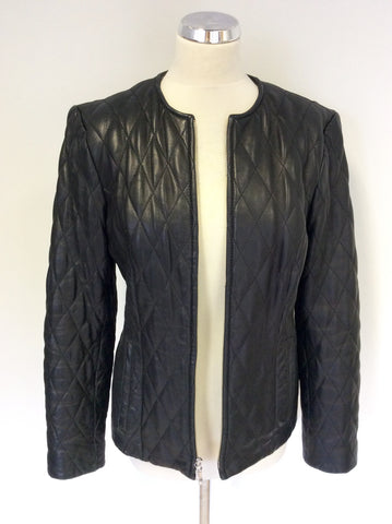 CLASSIQUES BLACK LEATHER QUILTED ZIP UP JACKET SIZE 12