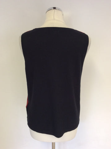 JIGSAW PINK SILK PRINT & BLACK FINE KNIT SLEEVELESS TOP SIZE S