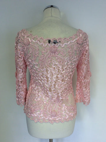 SKY DESIGNS PINK LACE,BEADED,SEQUINED & APPLIQUE TRIM TOP SIZE 2 UK 10/12