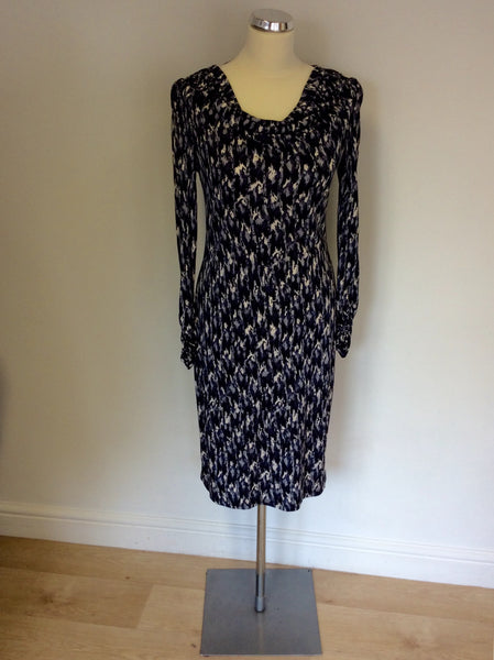 GHOST BLACK,GREY & WHITE PRINT LONG SLEEVE DRESS SIZE 8