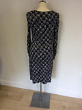 GHOST BLACK,GREY & WHITE PRINT LONG SLEEVE DRESS SIZE 8