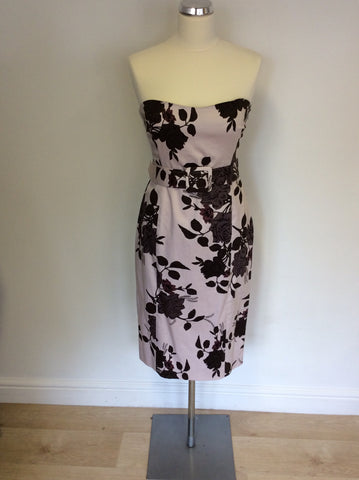 COAST PALE NUDE PINK & BROWN FLORAL PRINT STRAPLESS DRESS SIZE 12
