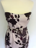 COAST PALE NUDE PINK & BROWN FLORAL PRINT STRAPLESS DRESS SIZE 12