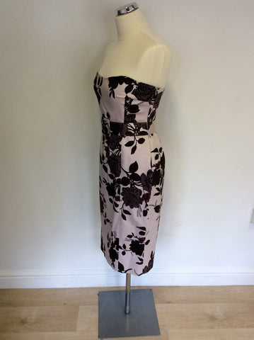 COAST PALE NUDE PINK & BROWN FLORAL PRINT STRAPLESS DRESS SIZE 12