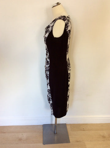 PHASE EIGHT BLACK,WHITE & GREY FLORAL PRINT STRETCH BODYCON DRESS SIZE 14