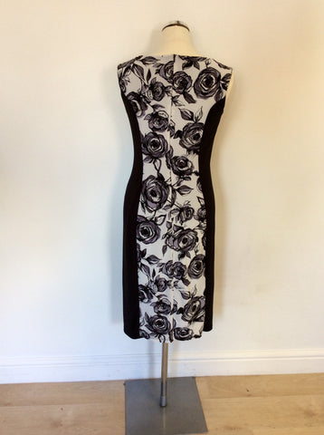 PHASE EIGHT BLACK,WHITE & GREY FLORAL PRINT STRETCH BODYCON DRESS SIZE 14